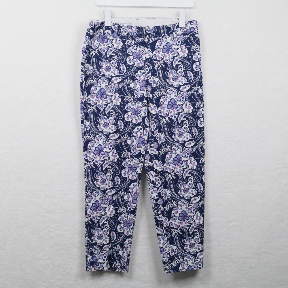 TALBOTS Floral Paisley Perfect Crop Pants Preppy Cotton Blue Purple Sz 6